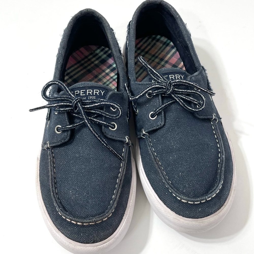 Sperry Kids Bahama Boat Shoe Slip On Loafer Metallic Glitter Navy Shimmer